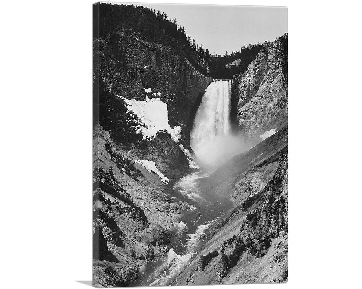 Artcanvas Yellowstone Falls - National Park Wyoming Black & White Photography Canvas Art Print