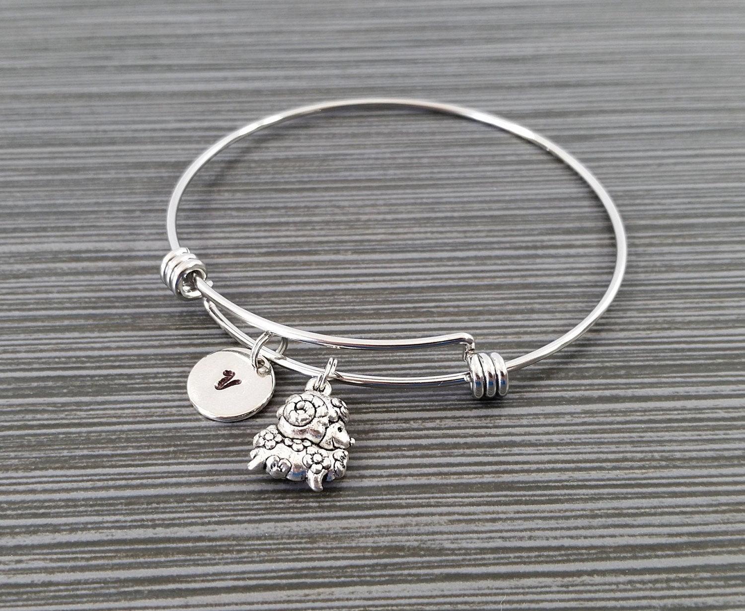 Sheep Bangle - Ram Charm Bracelet Expandable Personalized Initial Knitter