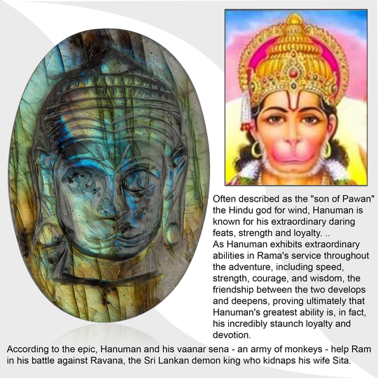 Labradorite Hindu God Face Carved Cabochon Lord Hanuman Labradorite, Carving Labradorite, Jewelry Making