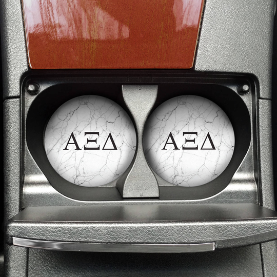 Alpha Xi Delta Light Marble Sorority Absorbent Sandstone Car Cup Coaster | Set Of 2