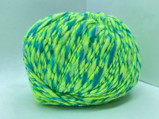 Alpaca Colors Ice #68942 Neon Green, Blue, Hint Of White Yarn Wool Acrylic Blend 50Grams 98 Yards Aran Heavy Worsted Weight