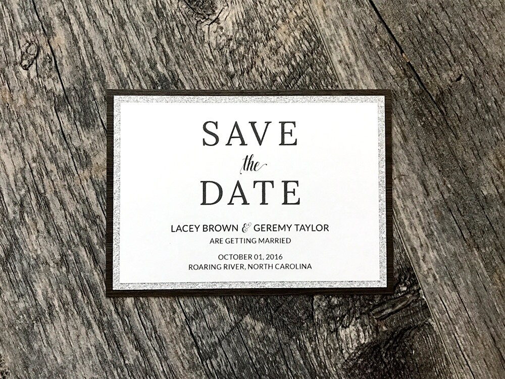 Country Chic Save The Date | Wood & Glitter Texture Wedding Rustic Southern Dates