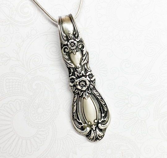 Vintage Spoon Necklace Pendant, Silverware Jewelry "Heritage' 1953