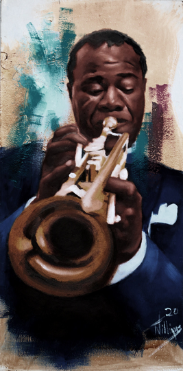Louie Giclee, Canvas, African American Art, Canvas Wall Black Modern Prints, Portrait, Music, Purple