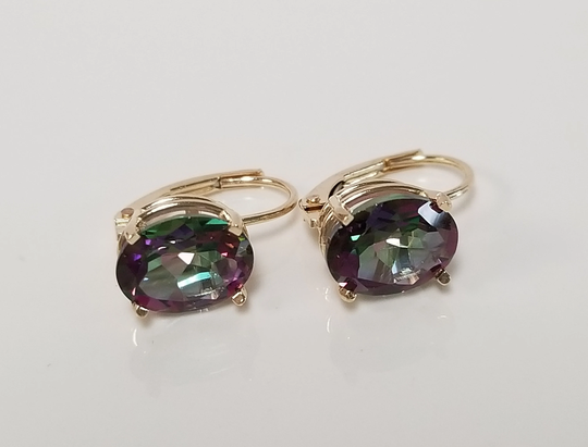5/8" Estate New 14K Yellow Gold Natural Mystic 5Ct Topaz Lever Back Dangle Earrings Studs Ge65