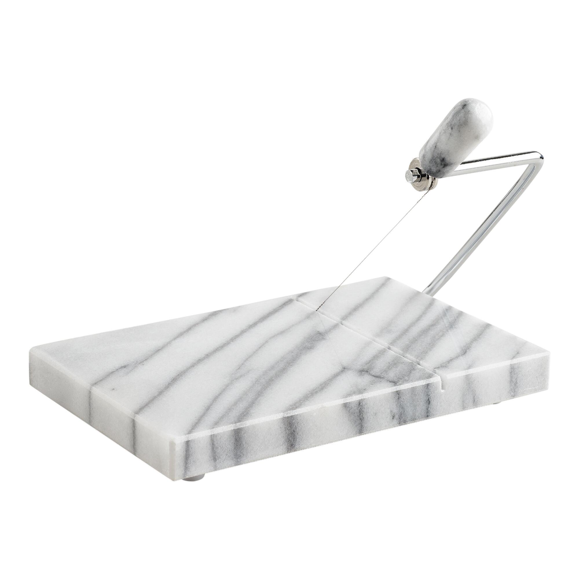 White Marble and Wire Cheese Slicer: Gray/White by World Market