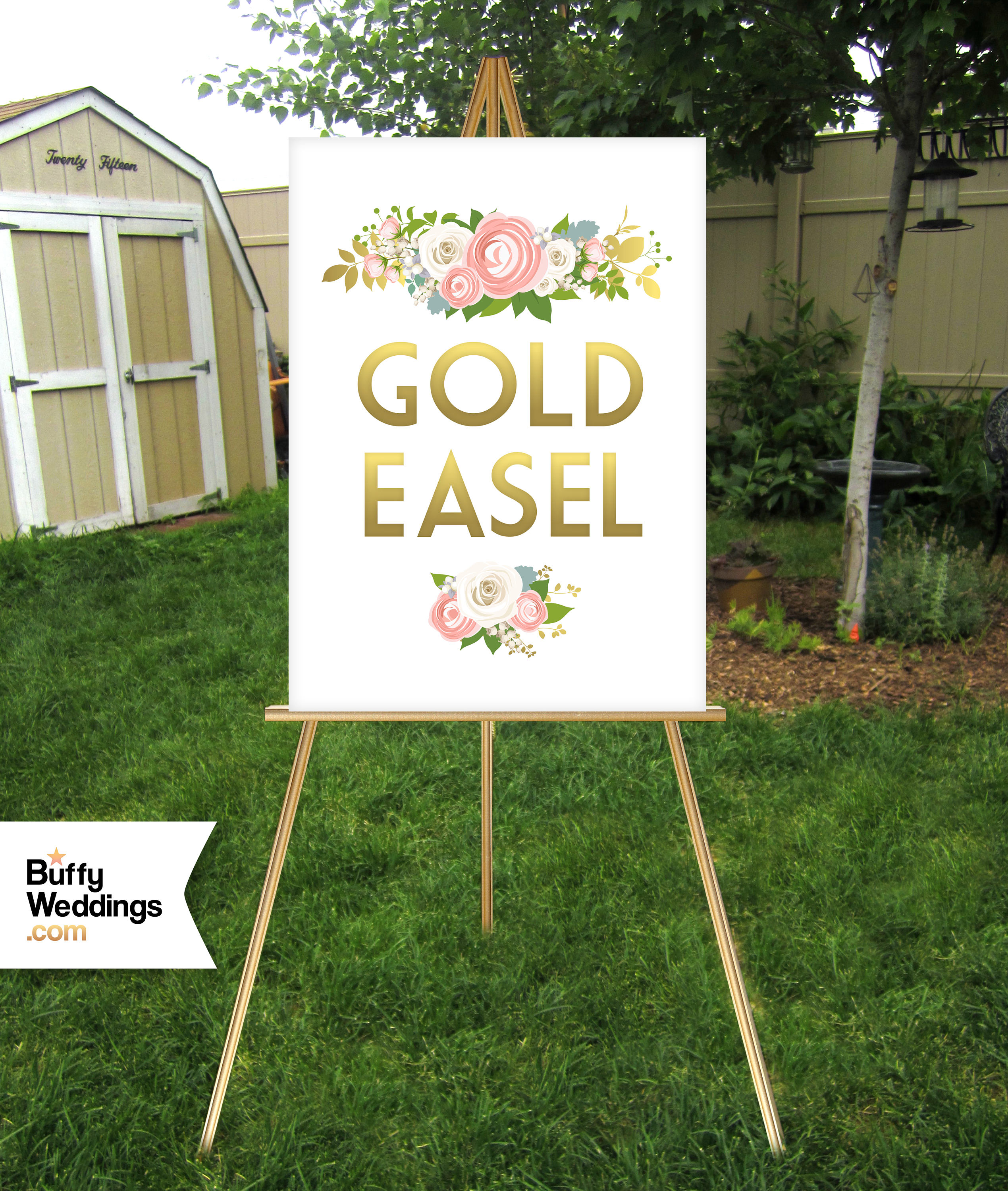 Gold Easel . 66 Inch Solid Wood Wedding Sign Stand Display Signs 12x18 To 30x40 Foam Board, Canvas, Wood, Acrylic, Frames No Glass