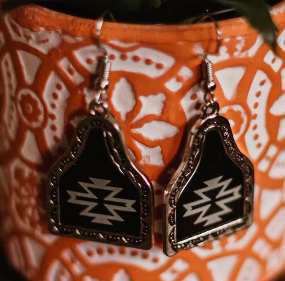 Southwestern Cow Tag Earrings