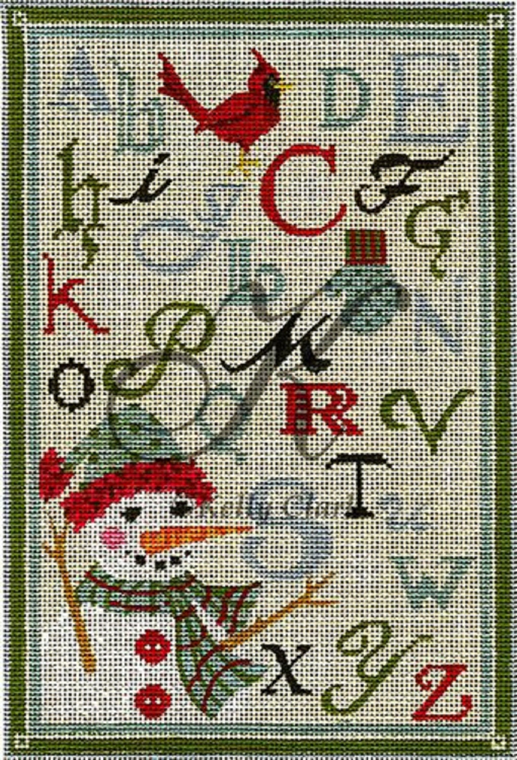 Handpainted Needlepoint Christmas Kelly Clark Abc Winter Linen Sampler -Free Us Shipping
