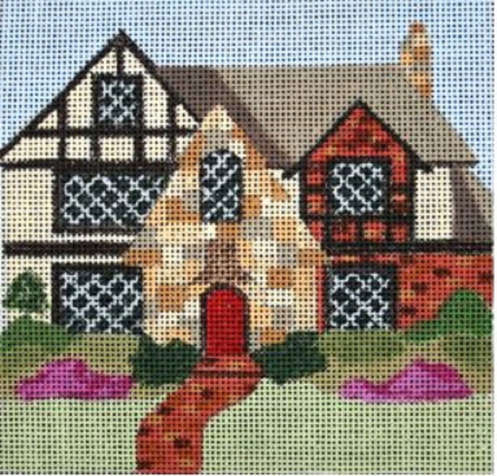Needlepoint Handpainted Melissa Prince Tudor House Homes Of America + Sg 5x5 -Free Us Shipping