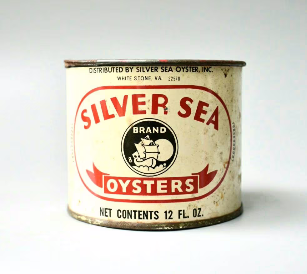Oyster Can Silver Sea Brand Advertising Tin White Stone Virginia