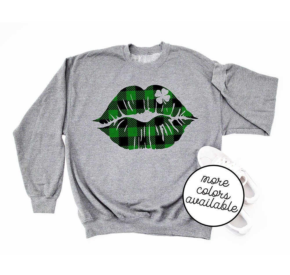 st Patricks Day Lips Plaid Shamrock Sweater Clover Retro Sweatshirt