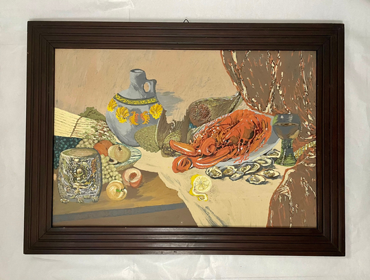 1930S French Oil Painting On Panel. Still Life With Seafood & Lobster