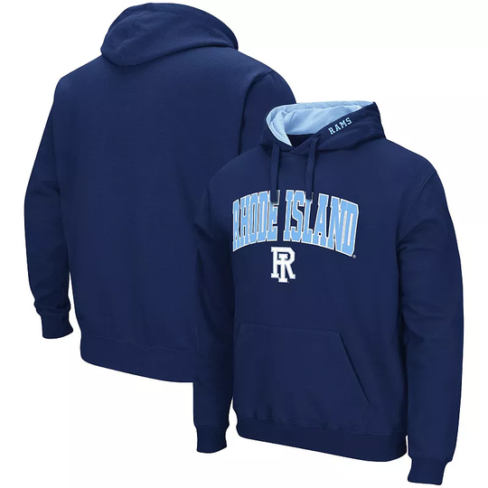 Men's Colosseum Navy Rhode Island Rams Arch and Logo Pullover Hoodie, Size: 3XL, URI Blue