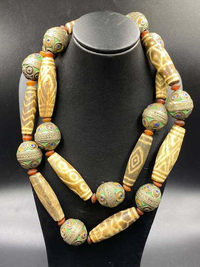 Beautiful Old Antique Pumtek Pyu Beads With Enamel Bead Necklace