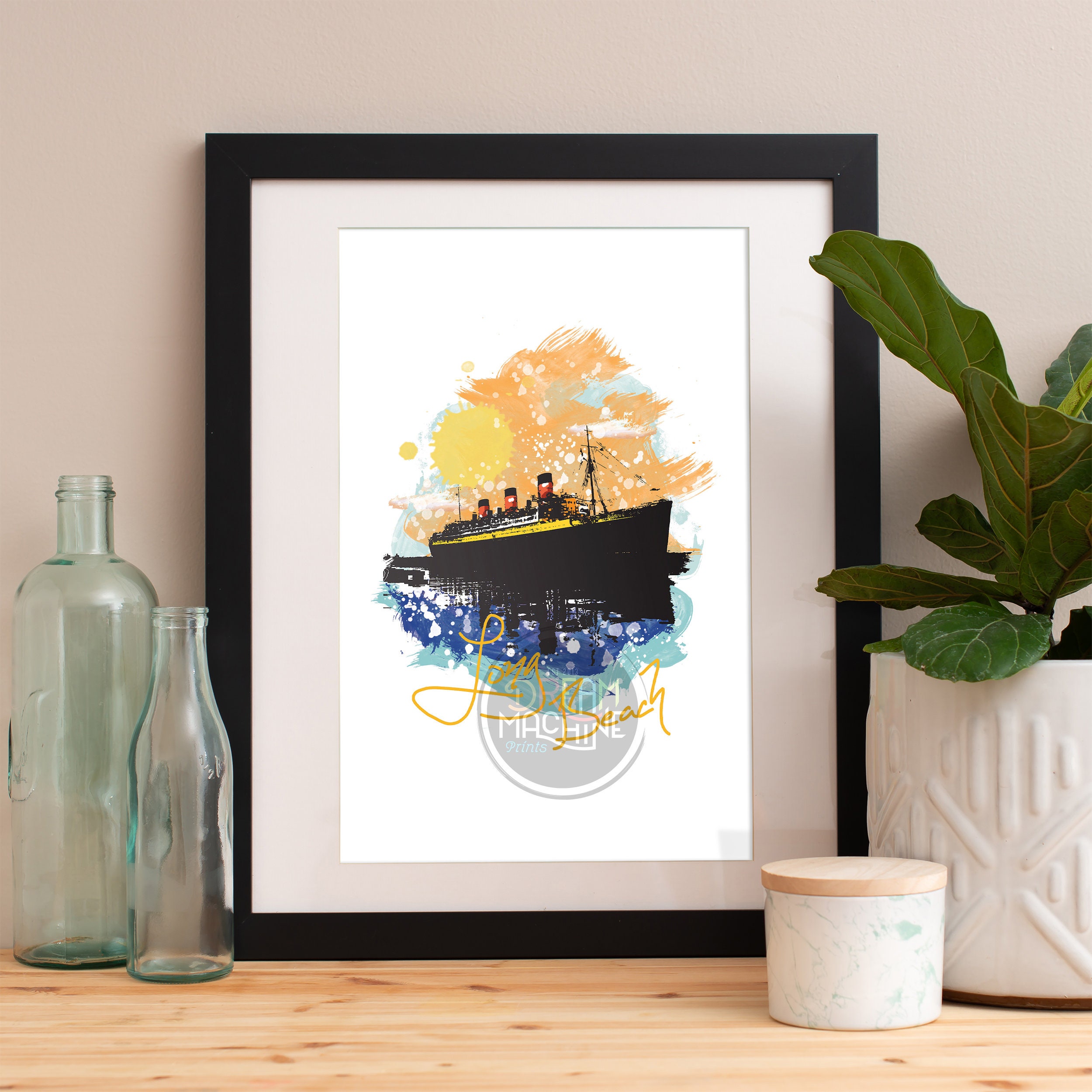 Long Beach Print, Skyline, Art, Poster, Watercolor, Art Map