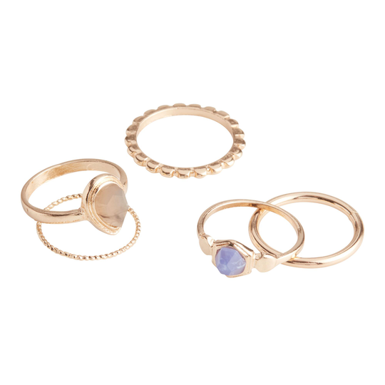 Gold, Gray And Purple Stone Rings 5 Pack: Gray/Purple/Gold by World Market