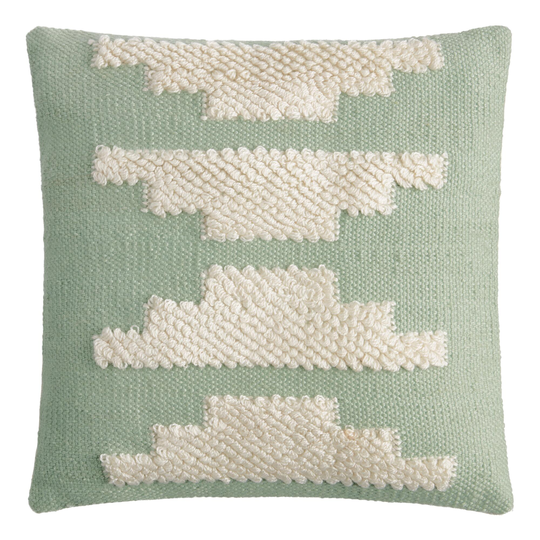 Aqua and Ivory Tufted Step Indoor Outdoor Patio Throw Pillow: Green/White - Polyester - Square by World Market