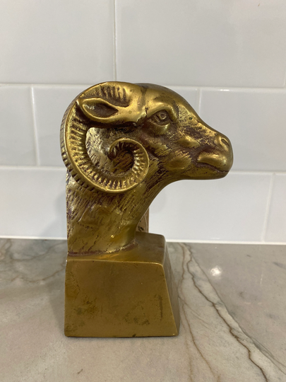 Vintage Brass Rams Head Bookend