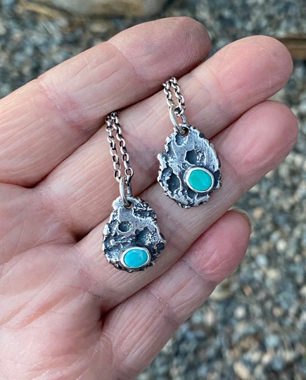 Turquoise Necklace, Raw Silver, Rustic, Pendant, Sterling Metalsmith Jewery