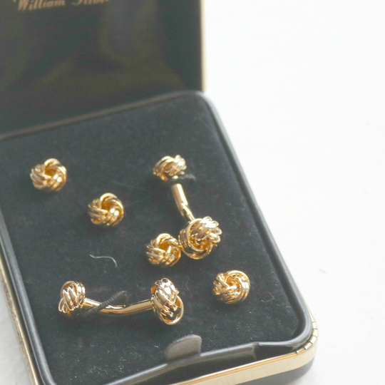 Vintage Tuxedo Cuff Links Shirt Studs Set, Knot Yellow Gold Cufflinks Link Men Groom Gift