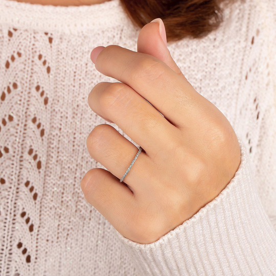 Womens Small Minimalist Sterling Silver Wedding Band, Tiny Dainty Cz Delicate Half Eternity Gift For Her