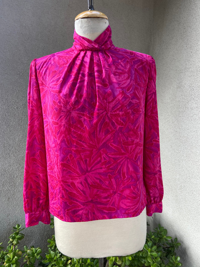 Vintage 80S Preppy Blouse Pink Purple Sz 4 Petite By Anna Kriste