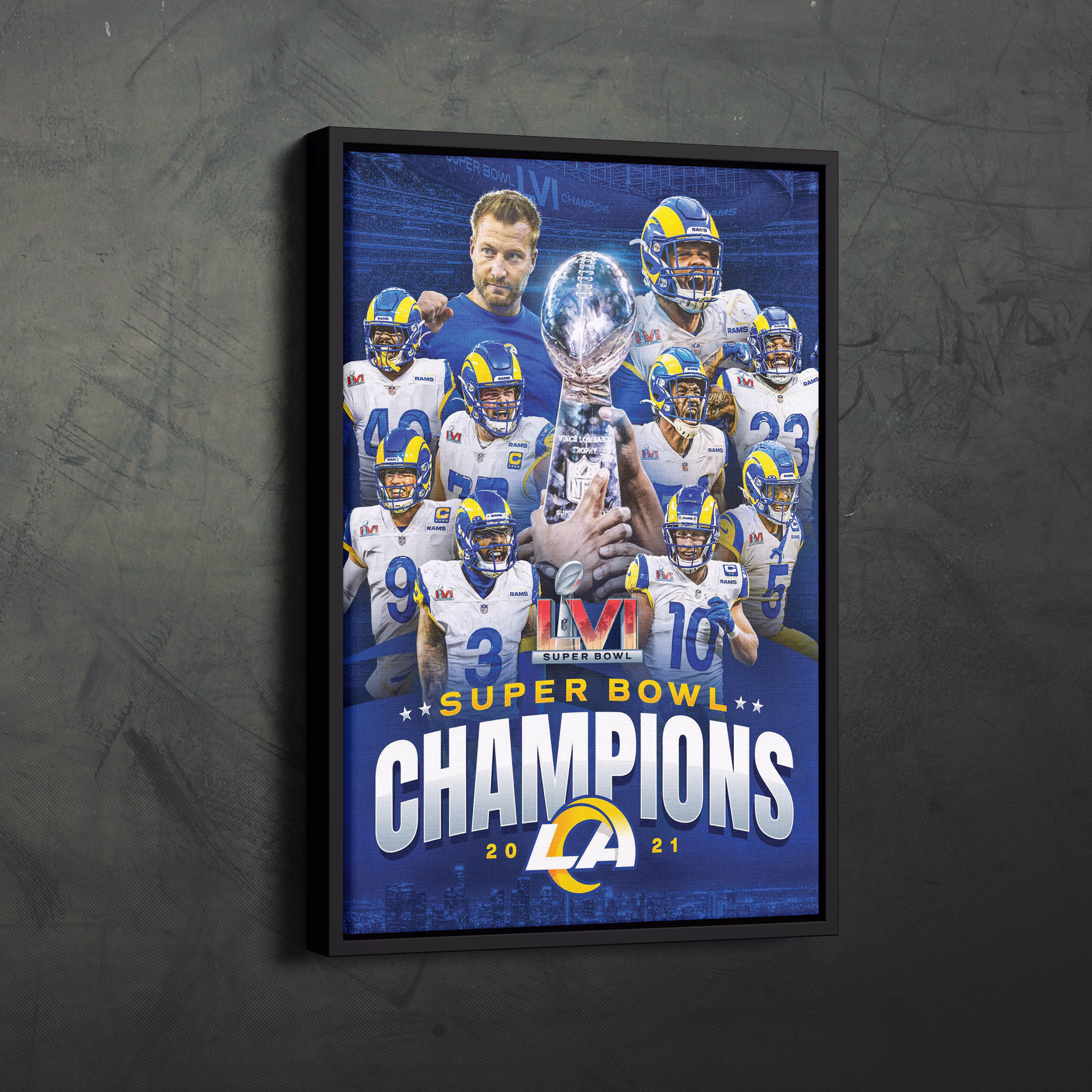 Los Angeles Rams Champions Poster Super Bowl Lvi Canvas Unique Design Wall Art Print Hand Made Ready To Hang Custom