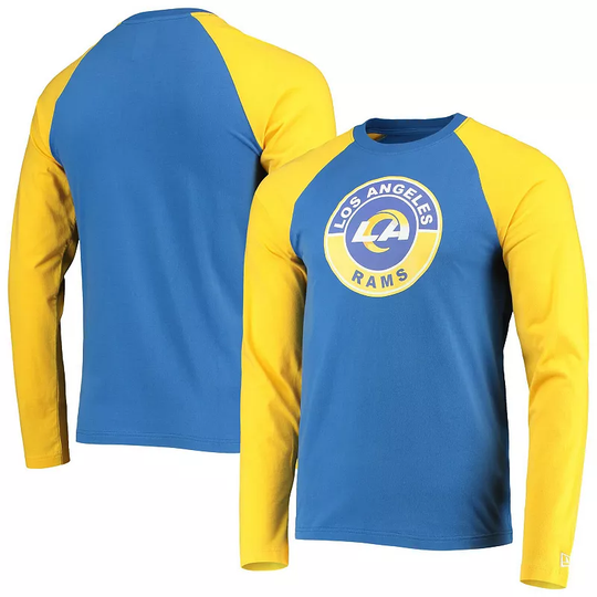 Men's New Era Royal/Gold Los Angeles Rams League Raglan Long Sleeve T-Shirt, Size: Large, Blue