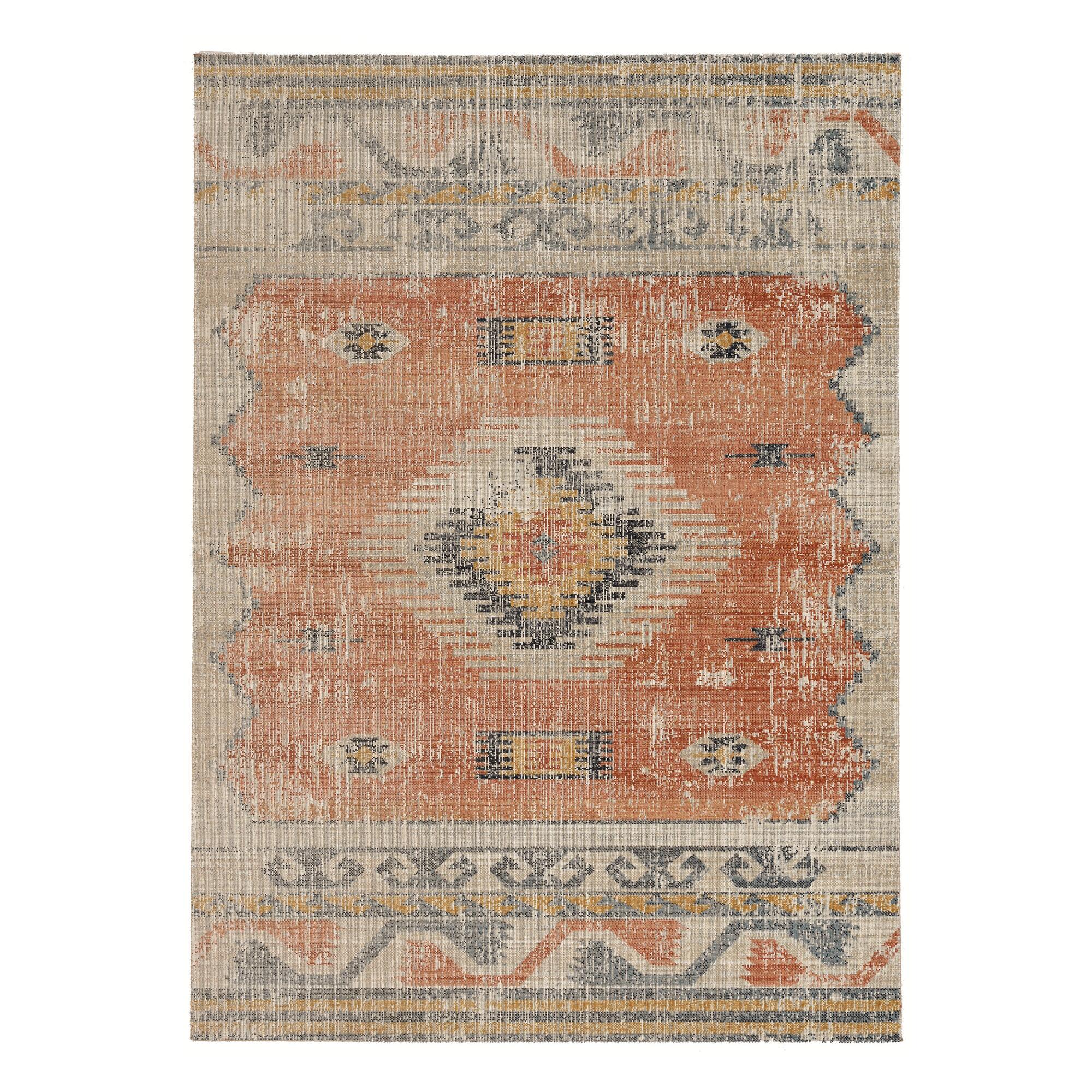 Distressed Ivory and Rust Plateau Area Rug: Orange/Multi by World Market