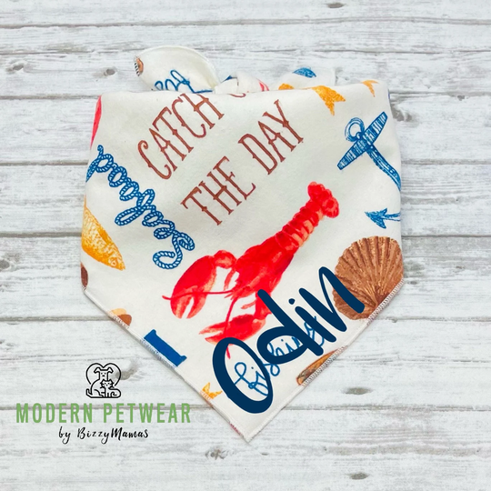 Lobster Dog Bandana, Catch Of The Day, Tie-On Personalized Spring Summer Seafood Shell