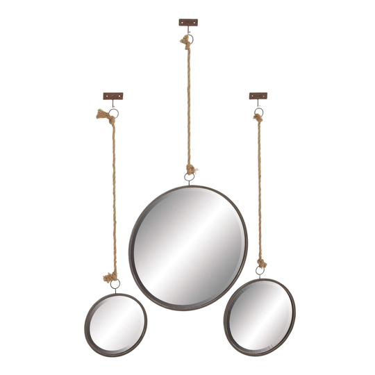 Round Metal Wall Mirrors With Jute Hangers 3 Piece: Gray by World Market
