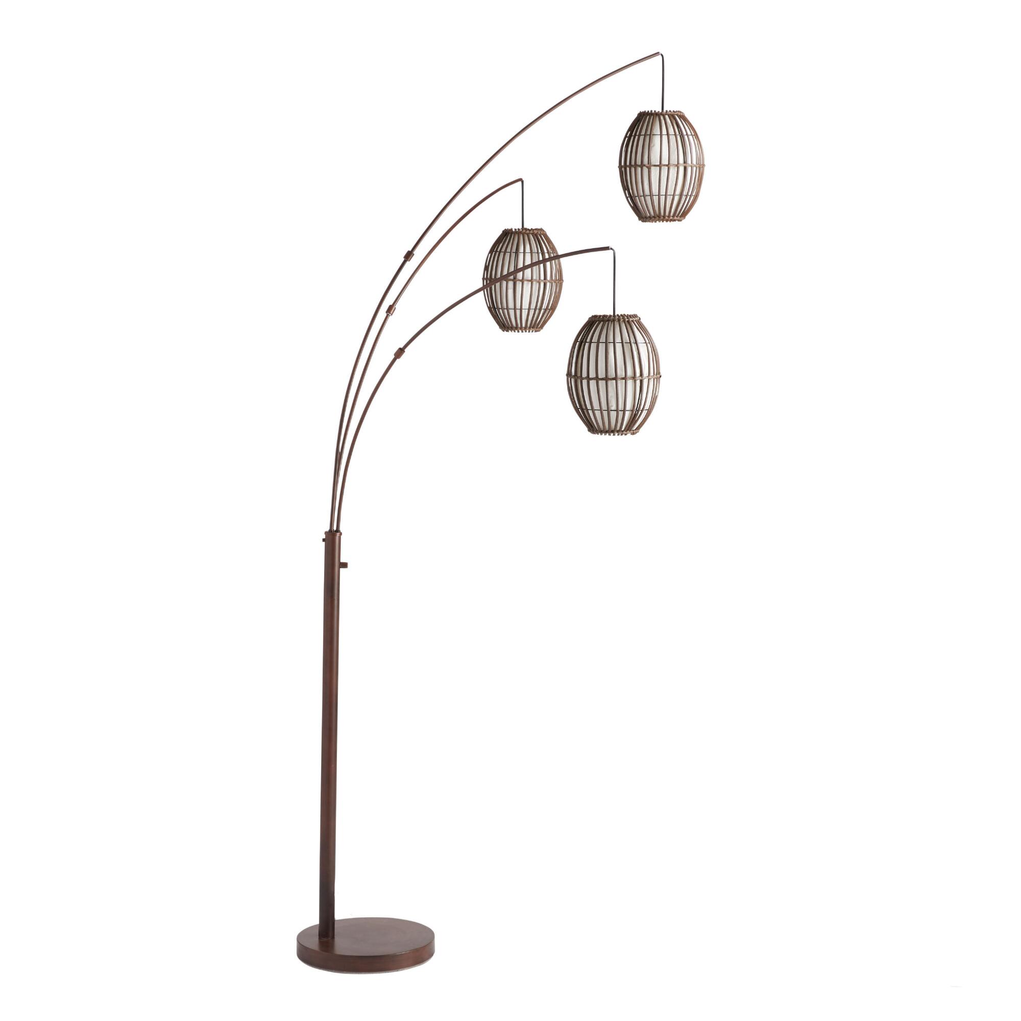 Brown 3 Light Adjustable Tiki Arc Floor Lamp - Wood by World Market