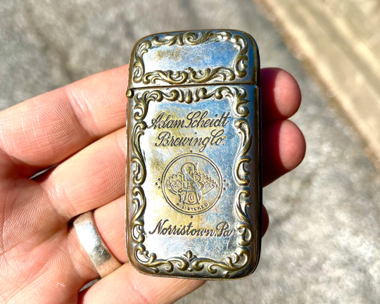 Antique Match Safe Advertising Vesta Case Adam Scheidt Brewing Co. Norristown Pa. Safe, Breweriana Distillery Collectible Pennsylvania