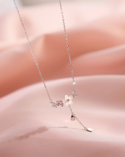 Dainty Sakura Pink Floral Charm Necklace, Unique Flower Pendant What's Wrong With Secretary Kim, Kpop Jewelry, Gift For Her, N102