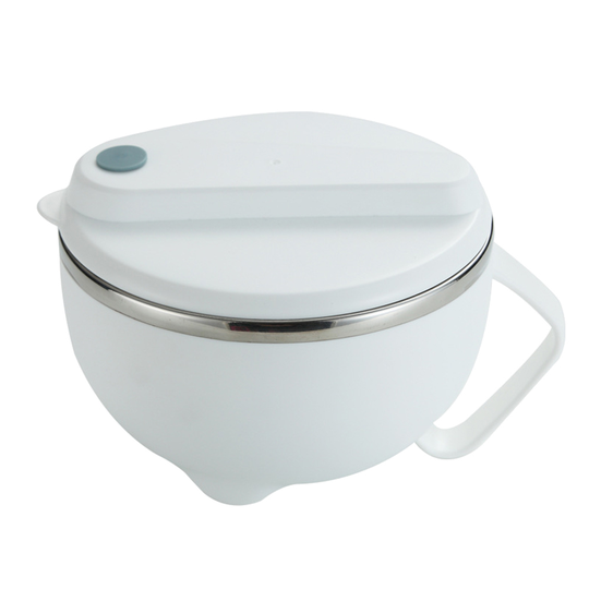 Stainless Steel Noodle Rice Soup Bowl with Lid Handle Food Container Lunch Box - white