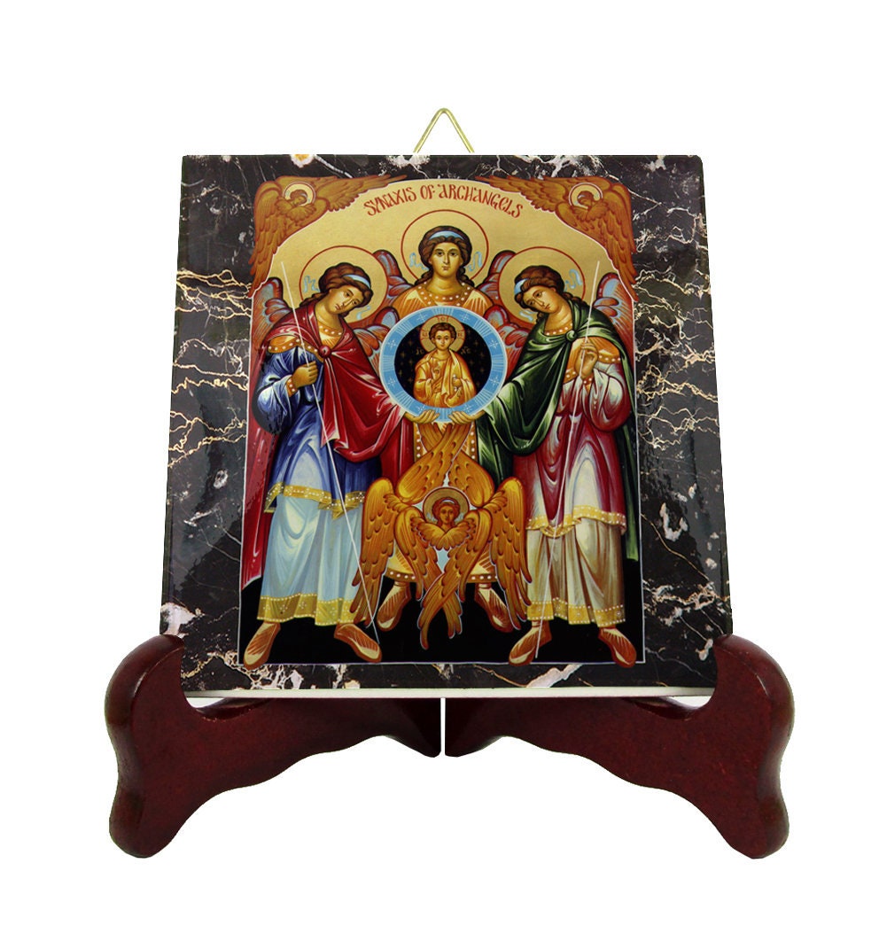 Archangels Icon - Christian On Tile St Michael, Raphael, Gabriel, Sinaxis Of From An Orthodox Christian Icons