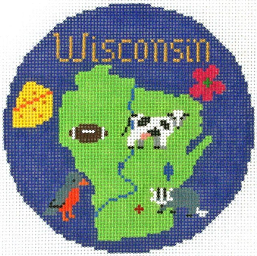 Needlepoint Handpainted Silver Needle Wisconsin Christmas Ornament 4.25 -Free Shipping