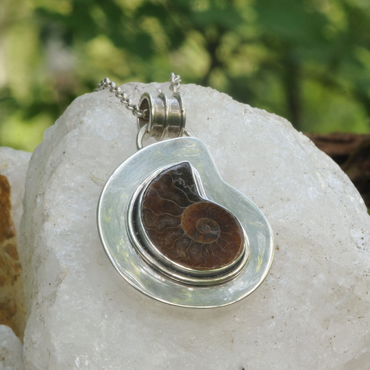 Ammonite Fossil Pendant 925 Sterling Silver Handmade Unique Paleontology Pendant, Gemstone Pendant, Natural Spiral By Beldiamo