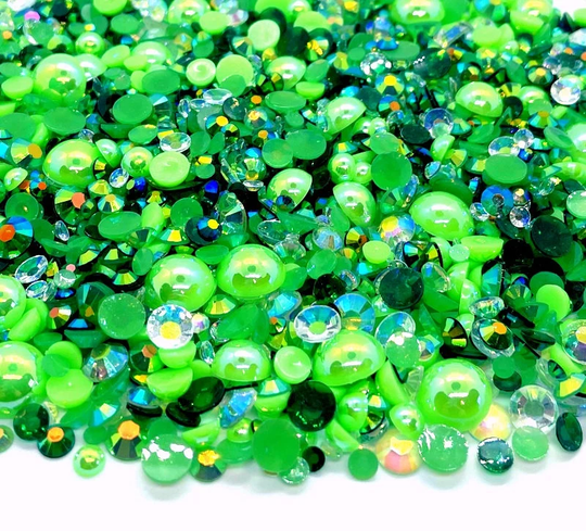 Emerald May Birthstone Blend Rhinestone Mix 2mm-10mm Flatback Jelly Resin | Faux Pearls Rhinestones Mixed Sizes Green