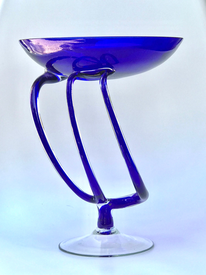 Vintage Jozefina Krosno Tall Cobalt Blue Glass Stemmed Bowl