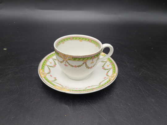 Antique China Wilkinson Demitasse Tea Cup & Saucer Green Vine Pattern