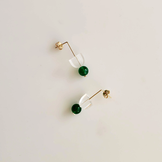 Very Tiny Earrings in Green | Small Earrings, Green Minimalist Modern Jewelry, Dainty Jay Earrings