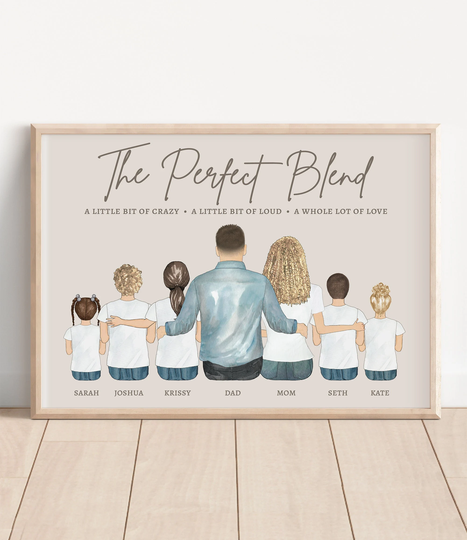 Blended Family Portrait, Blended Family Gift, Personalized Portrait, Stepmom Gift Idea, From Kids, Gifts