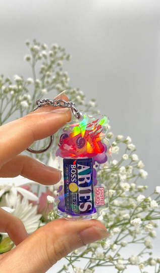 Aries Zodiac Acrylic Keychains | Holographic Double Sided Coffee Lover Anime Phone Charms Aesthetic Otaku Gift