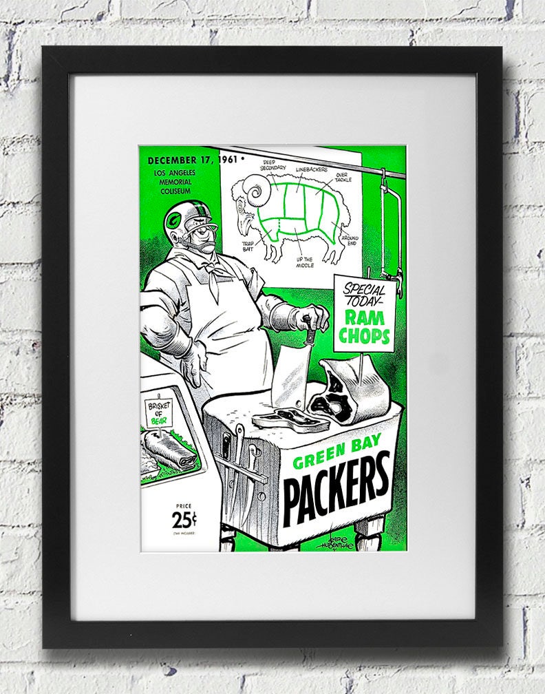1961 Vintage Green Bay Packers - Los Angeles Rams Football Program Cover Digital Reproduction Print Or Matted Framed