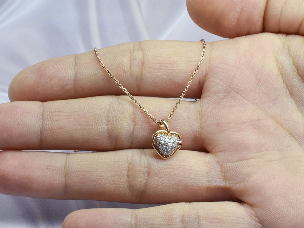 18K Gold Diamond Heart Necklace/Gift For Girlfriend Wife Dainty Delicate Valentine Jewelry Dp108