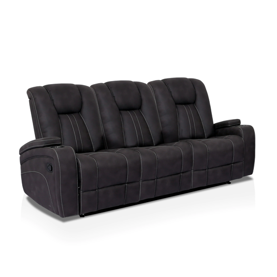 Furniture of America Widdie Casual Dark Gray Polyester/Blend Reclining Sofa | IDF-9903-SF
