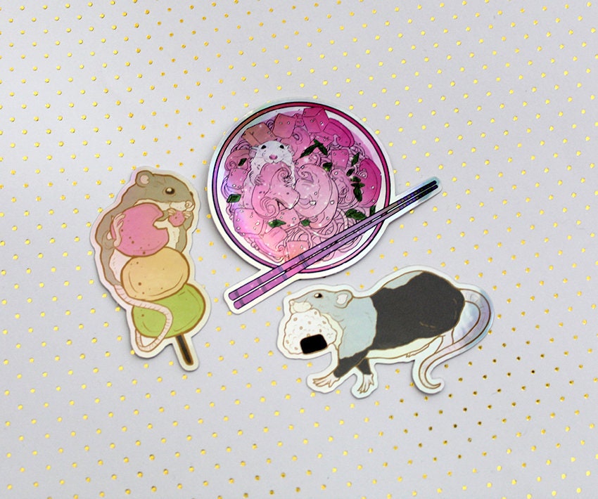 Ramen Rat Dango Mouse Onigiri Holographic Foil Sticker Die-Cut Vinyl