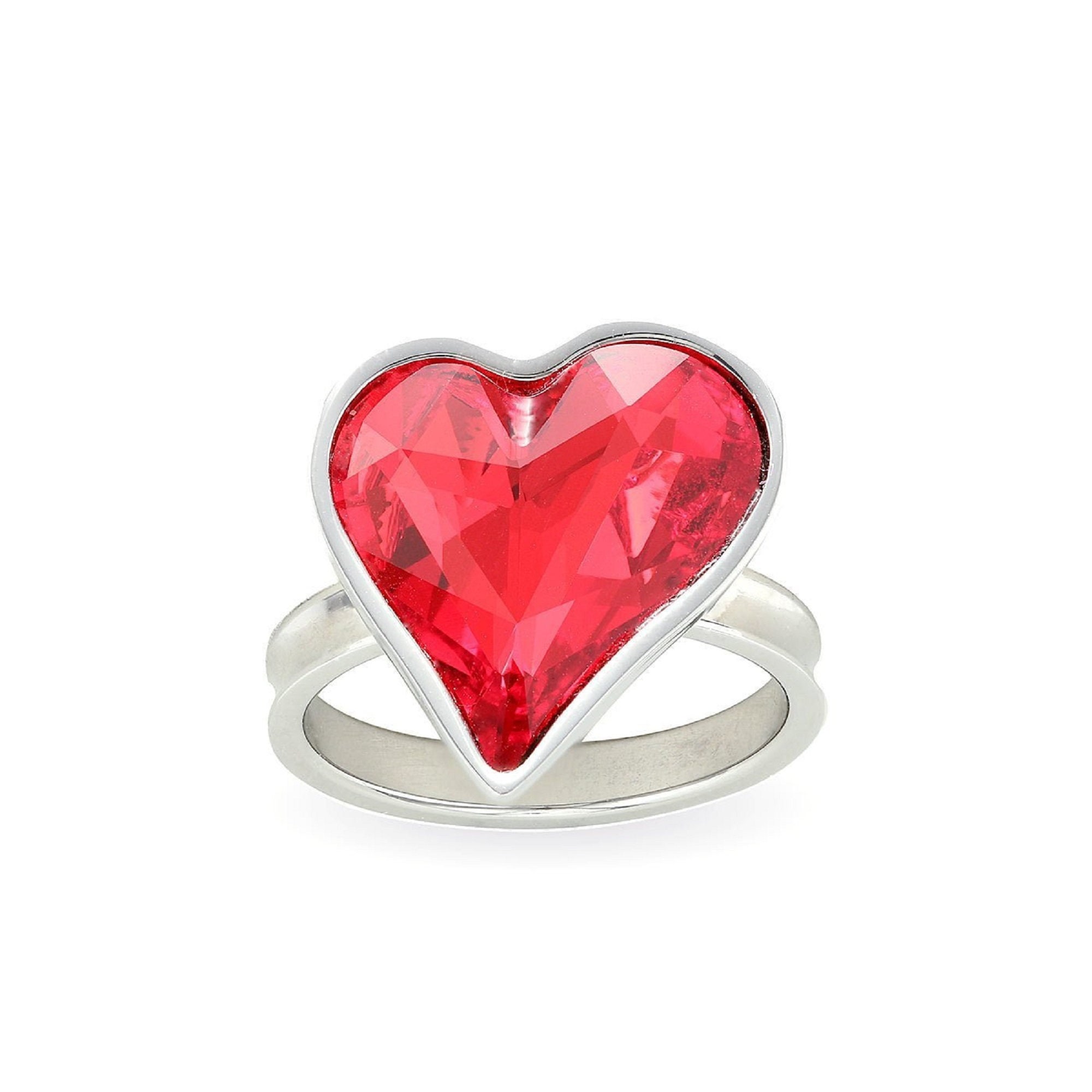 Swarovski Red Heart Ring Big Crystal Shaped Statement Girlfriend Gift Mom For Wife Valentines Day